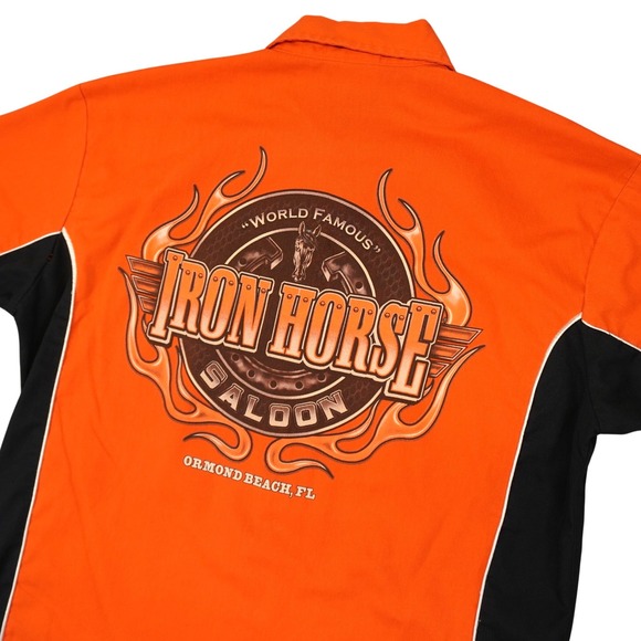 Biker Wear USA Other - Iron Horse Saloon Biker Wear Shirt Men Large Orange Short Sleeve Button Mechanic